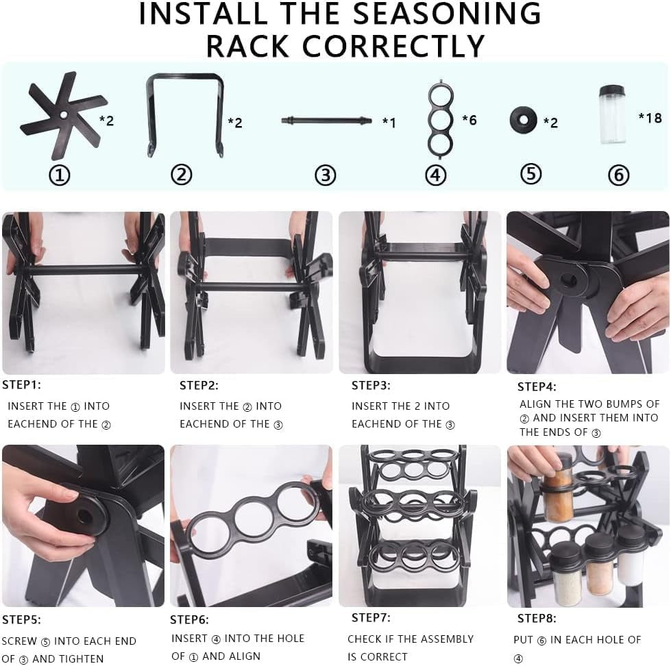 18 Jar Rotating Spice Rack Kitchen Organizer