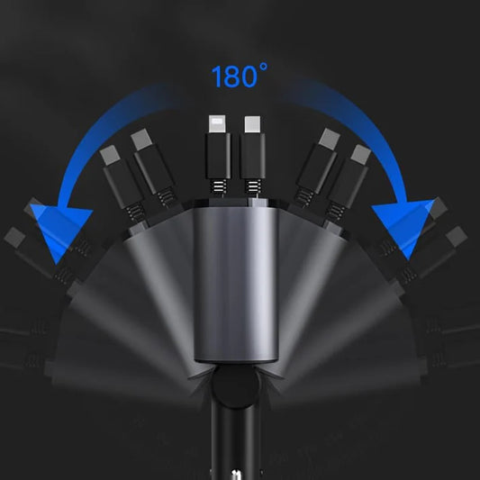 4-in-1 Retractable Fast Car Charger: Tangle-Free Power for All Devices
